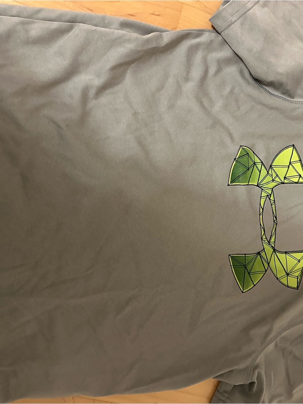 Under Armour Gray Kids Tee with Lime Green Geometric Logo